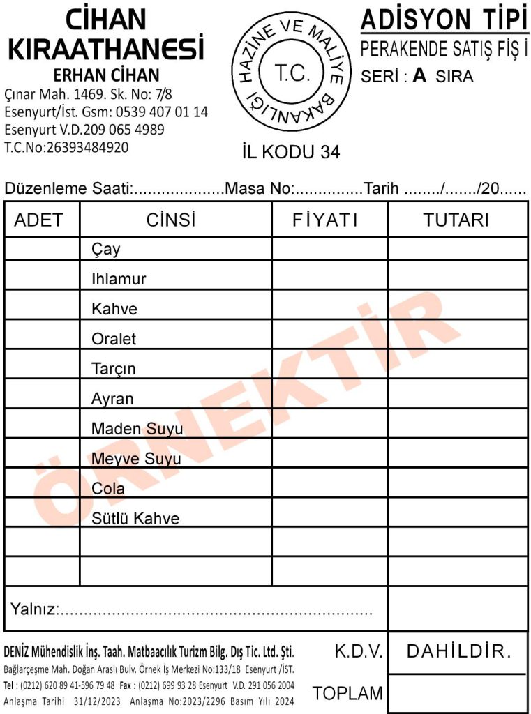 Adisyon Fişi-Adisyon Defteri